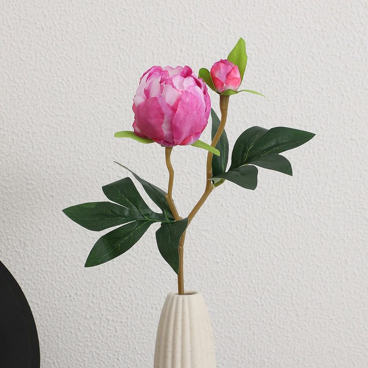 Artificial peony stem with lifelike flowers and leaves