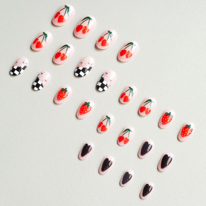 Artistic Floral and Checker Nail Art