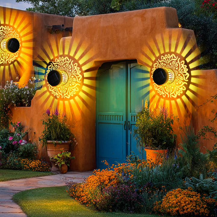 Decorative Solar Wall Lantern With Moroccan Cutout Projection Metal Outdoor Sconce Pair Kalsten