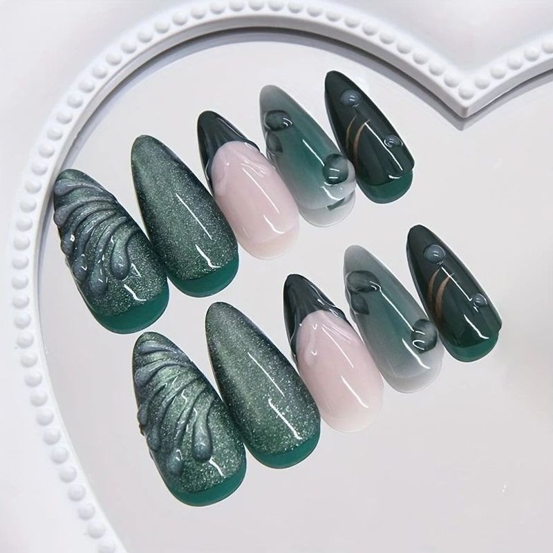 Acrylic nail set with elegant shine and 3D design accents Kalsten