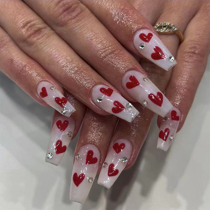 Artful Nail Extensions with Romantic Heart Designs Kalsten