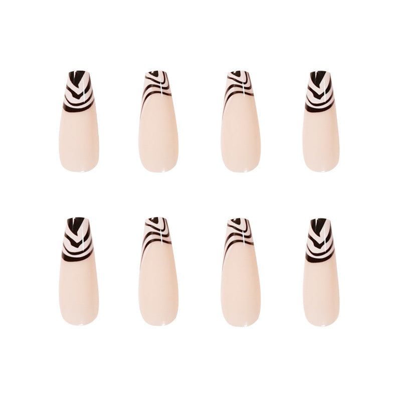 Artful Nail Extensions with Elegant Black-White Pattern Kalsten