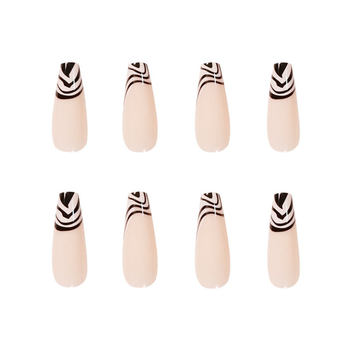 Artful Nail Extensions with Elegant Black-White Pattern Kalsten