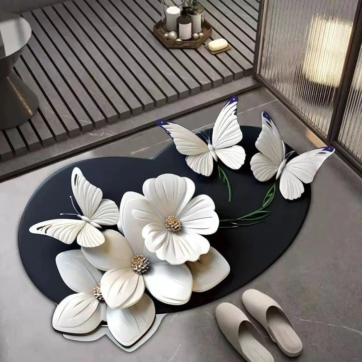 Elegant Butterfly Floral Bath Mat