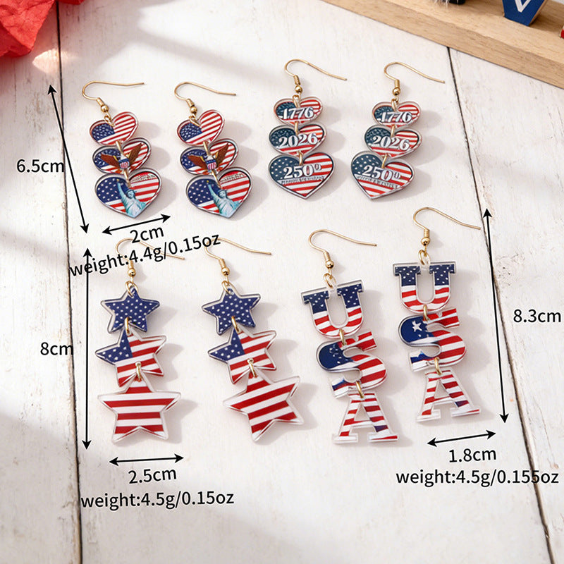 Women's nan patriotic bow dangle acrylic earrings with gold plated hooks and lightweight charm Kalsten