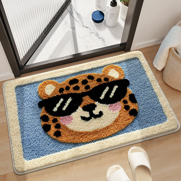 Playful Leopard Face Bathroom Mat