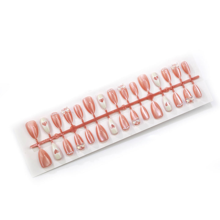Decorative Press-On Nail Art Set with Heart and Bow Embellishments Kalsten