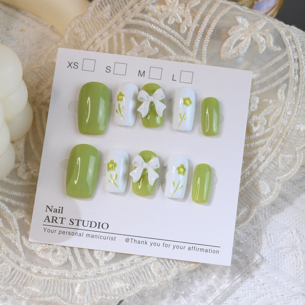 Decorative Press-On Nail Set with Floral Bow Design Kalsten