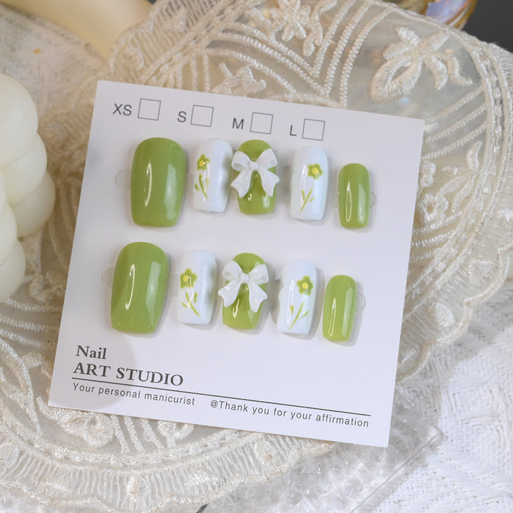 Decorative Press-On Nail Set with Floral Bow Design Kalsten