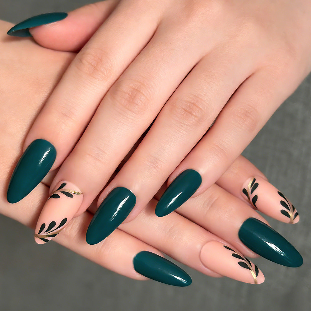 Artistic Press-On Nails with Leaf Design Kalsten
