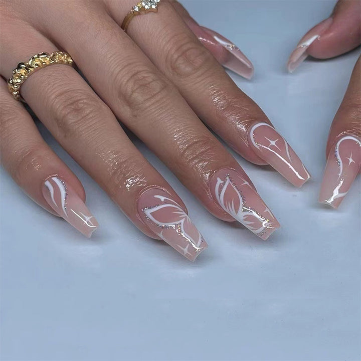 Elegant Nail Extensions with Floral Design Kalsten