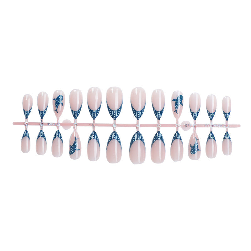 Artistic Press-On Nail Set with Decorative Whale Design kalsten