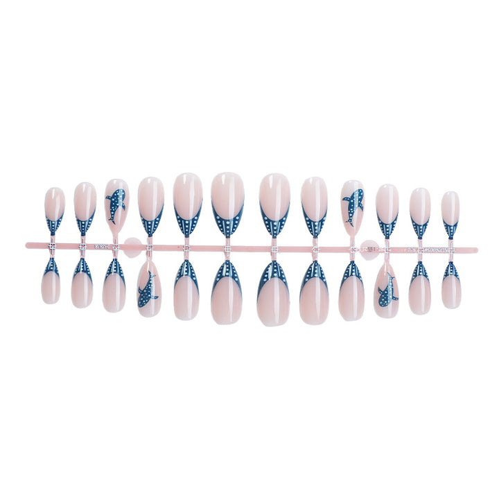 Artistic Press-On Nail Set with Decorative Whale Design kalsten