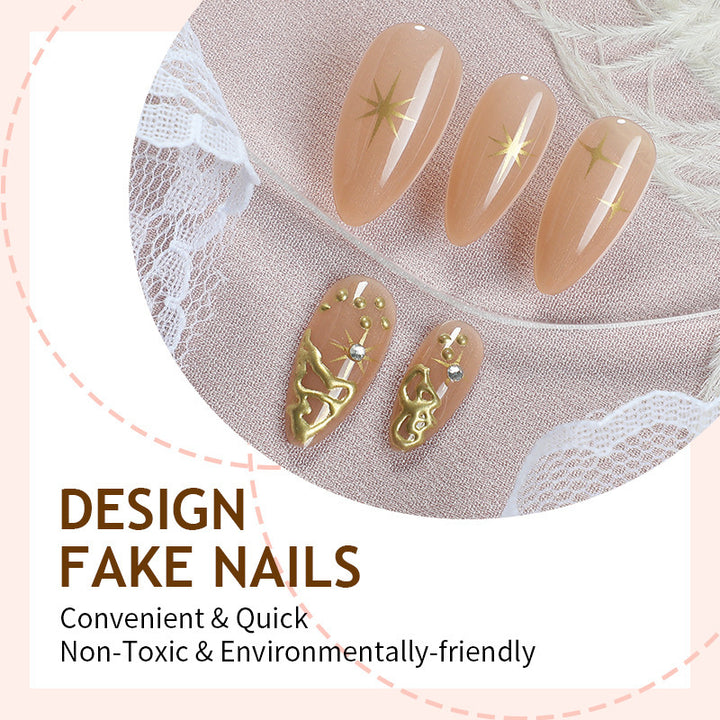 Creative nail set with elegant gold embellishments and sparkling accents Kalsten