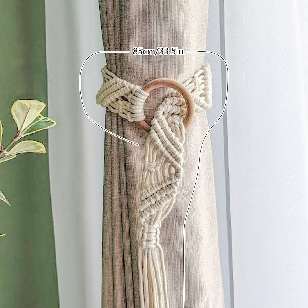 Macrame Curtain Tieback with Wooden Ring Kalsten