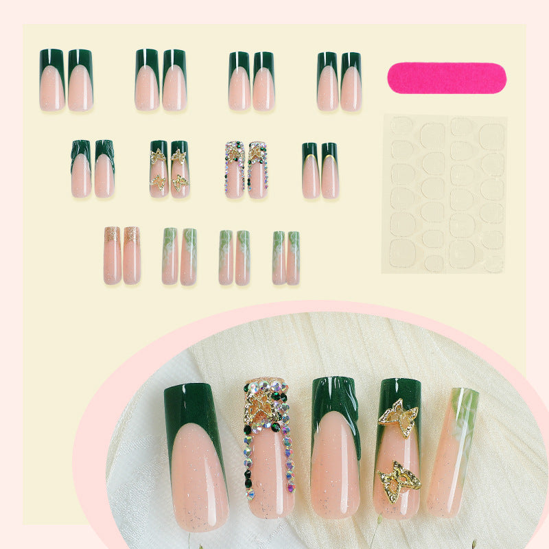 Premium Decorative Press-On Nail Set with Artistic Floral and Gem Accents Kalsten