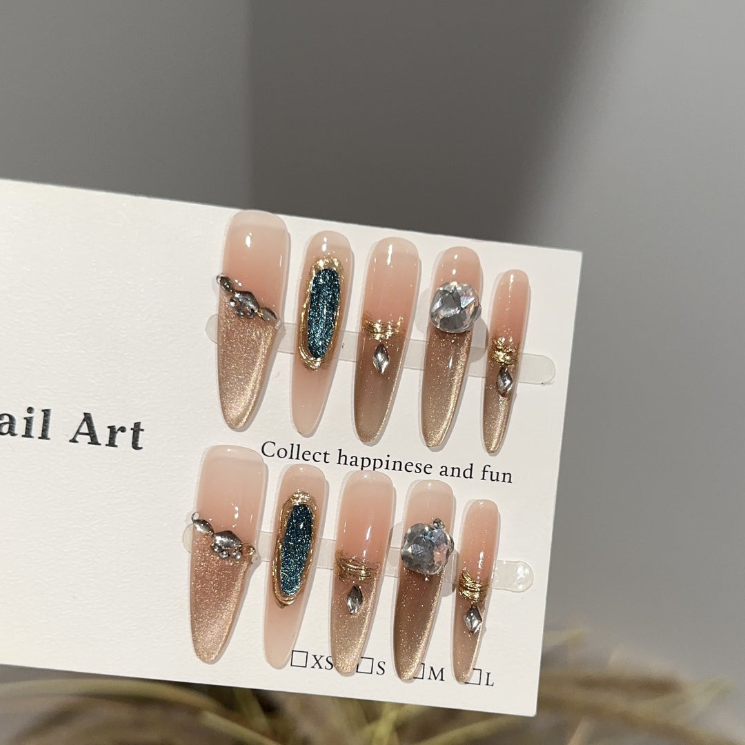 Decorative Press-On Nail Art Set with Gemstone Detailing