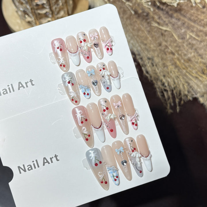Decorative Press-On Nail Art Set with Charming Cherry Accents Kalsten
