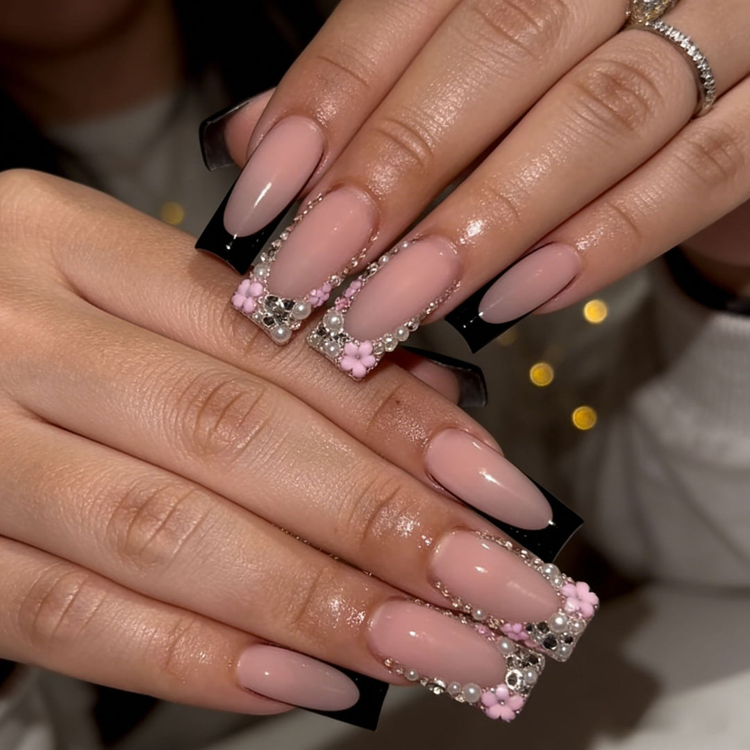 Elegant Stiletto Press-On Nail Art with Rhinestone Accents Kalsten