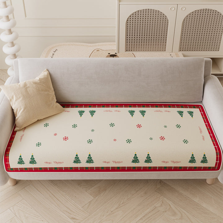 Quilted Holiday Sofa Seat Protector with Anti-Slip Backing and Christmas Tree Print