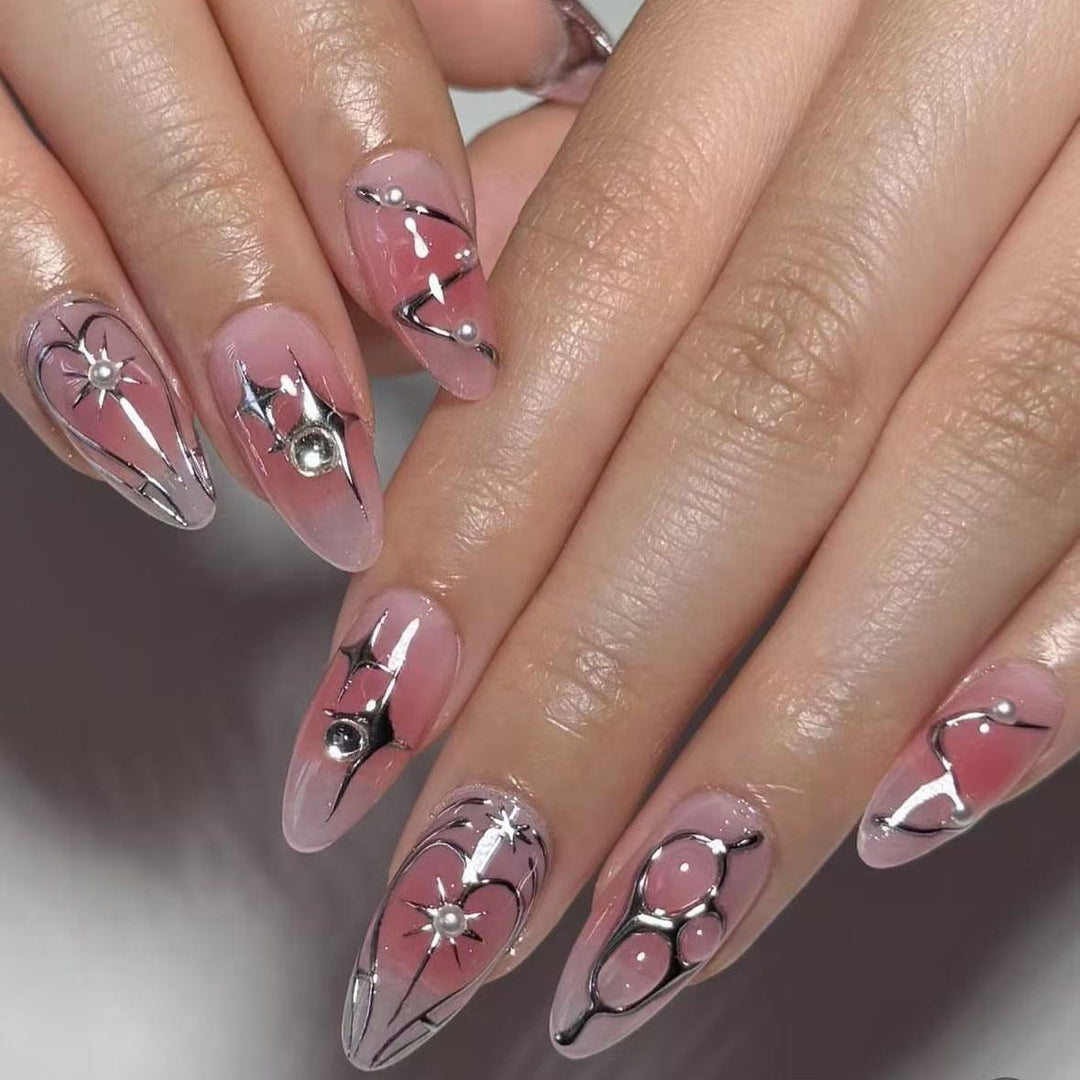 Acrylic Nail Set with Elegant 3D Design and Glamorous Accents Kalsten