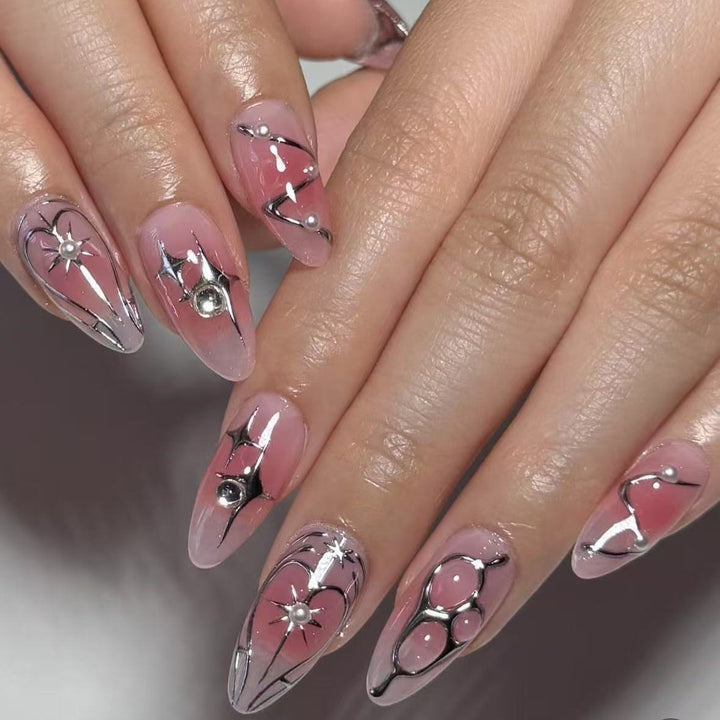 Acrylic Nail Set with Elegant 3D Design and Glamorous Accents Kalsten