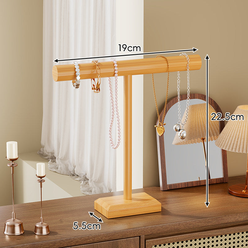 Wooden T-Bar Necklace and Bracelet Display Stand with Stable Rectangular Base