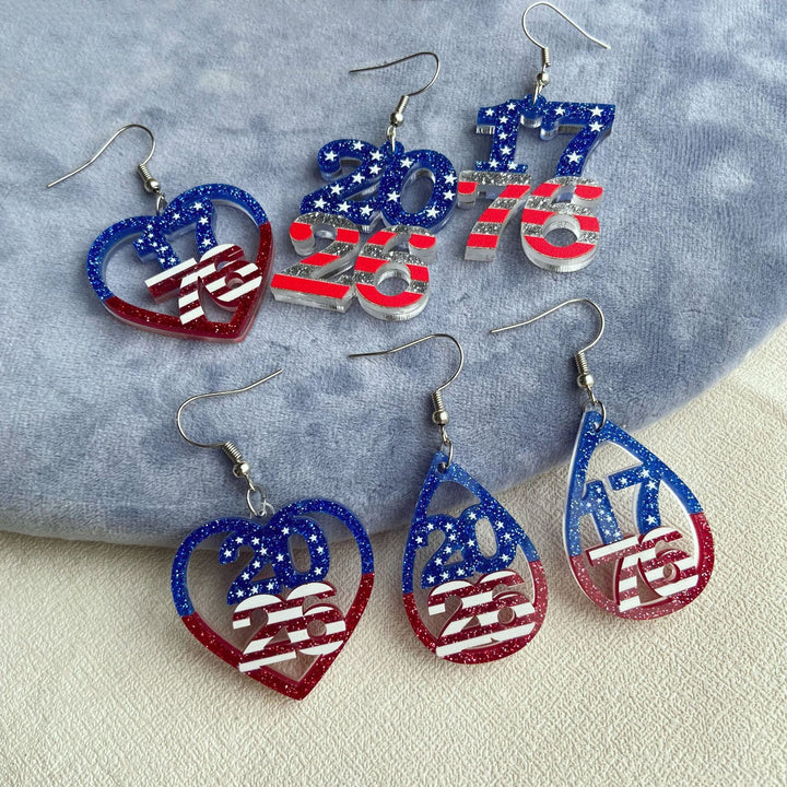 Women's nan patriotic heart dangle earrings with layered star stripe cutout and fishhook Kalsten