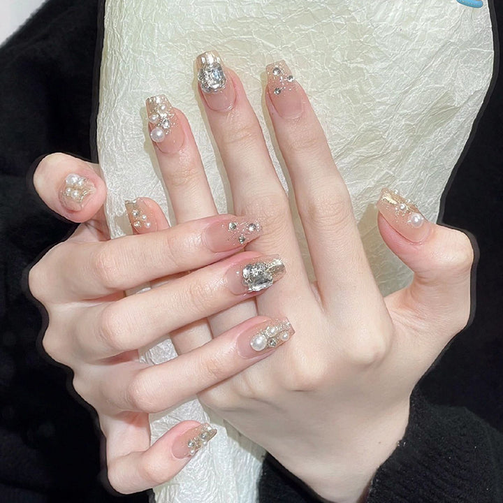 Artificial nail set with elegant pearl and glitter design Kalsten