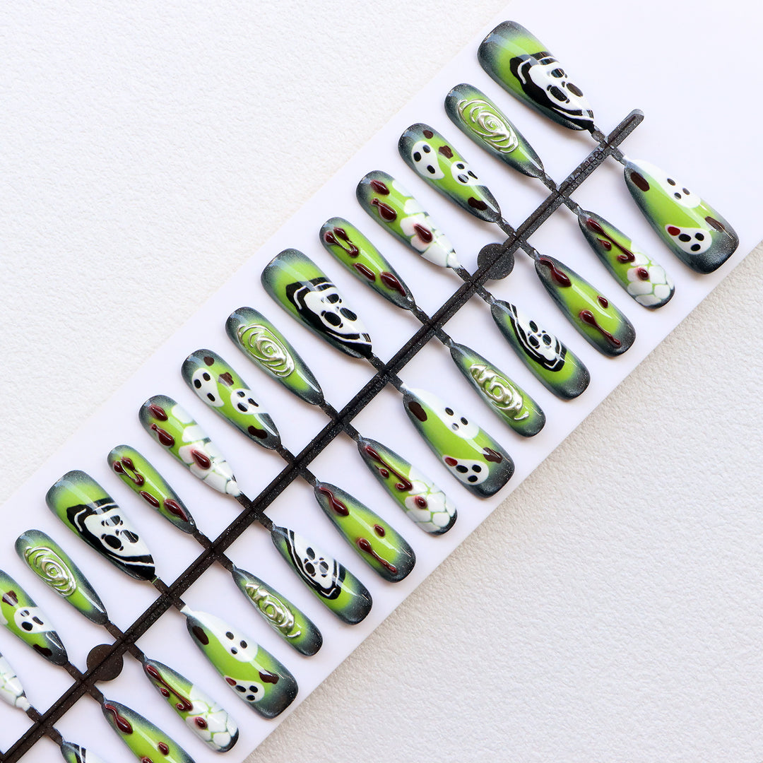 Artistic Press-On Nail Set with Unique Halloween Designs Kalsten