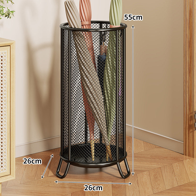 Cylindrical Mesh Umbrella Stand with Elevated Legs and Drain Tray