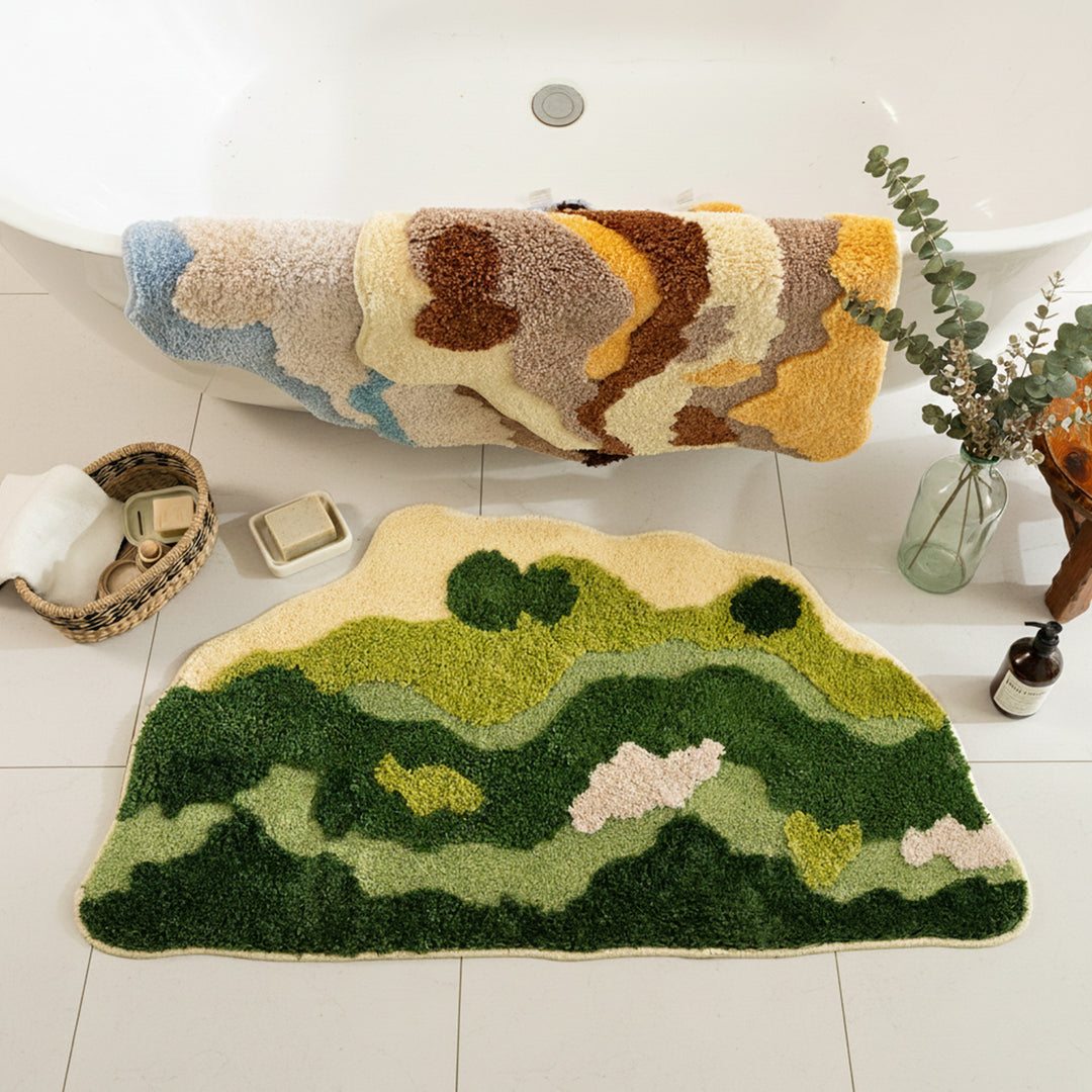 Shaped hand-tufted living room rug with moss-like structure and relief optics Kalsten