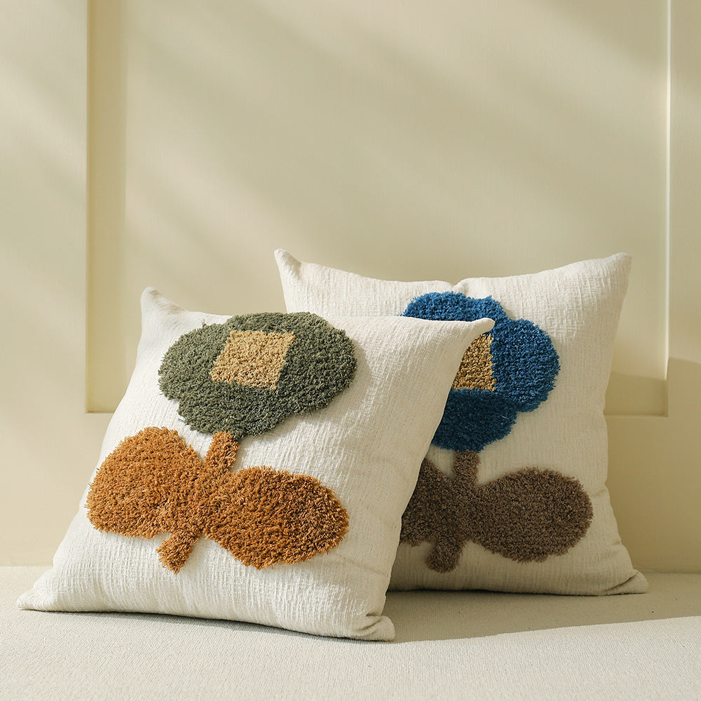 Decorative tufted cushion cover with hand-tufted flower applique Kalsten