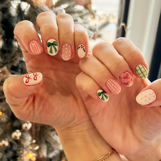 Artificial nail set with festive bows and Christmas motifs Kalsten