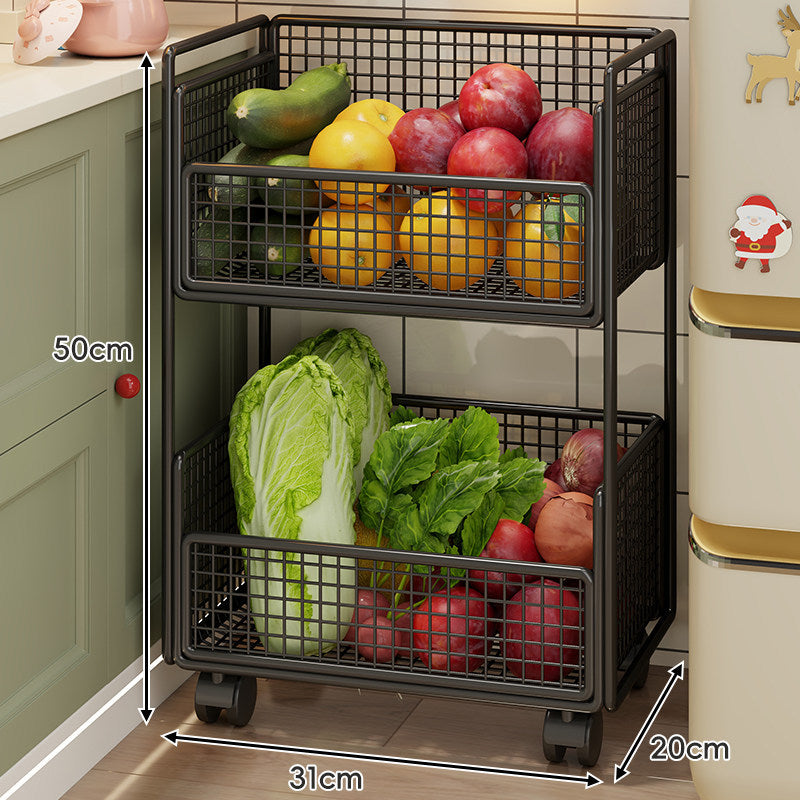 Two-Tier Metal Mesh Pantry and Countertop Produce Storage Rack with Deep Ventilated Baskets