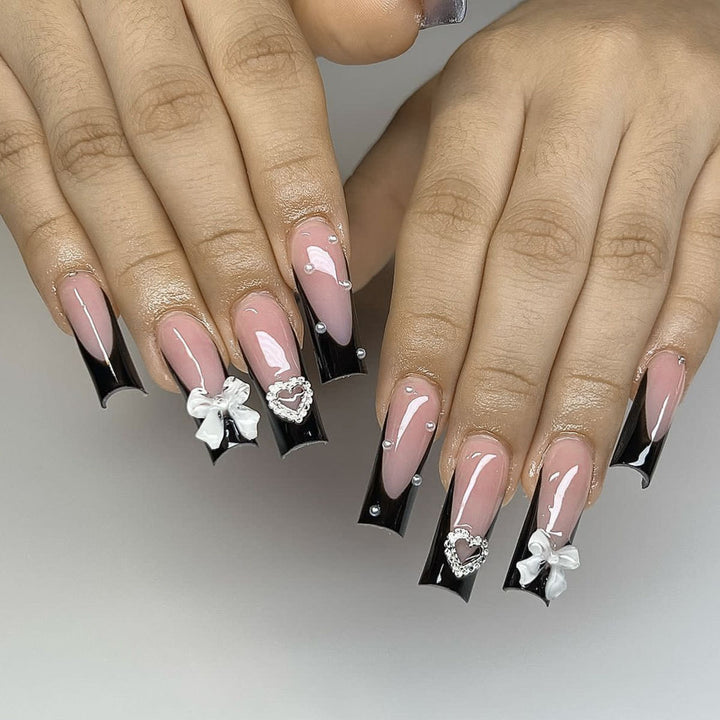 Elegant 3D Bow and Heart Nail Art Kalsten