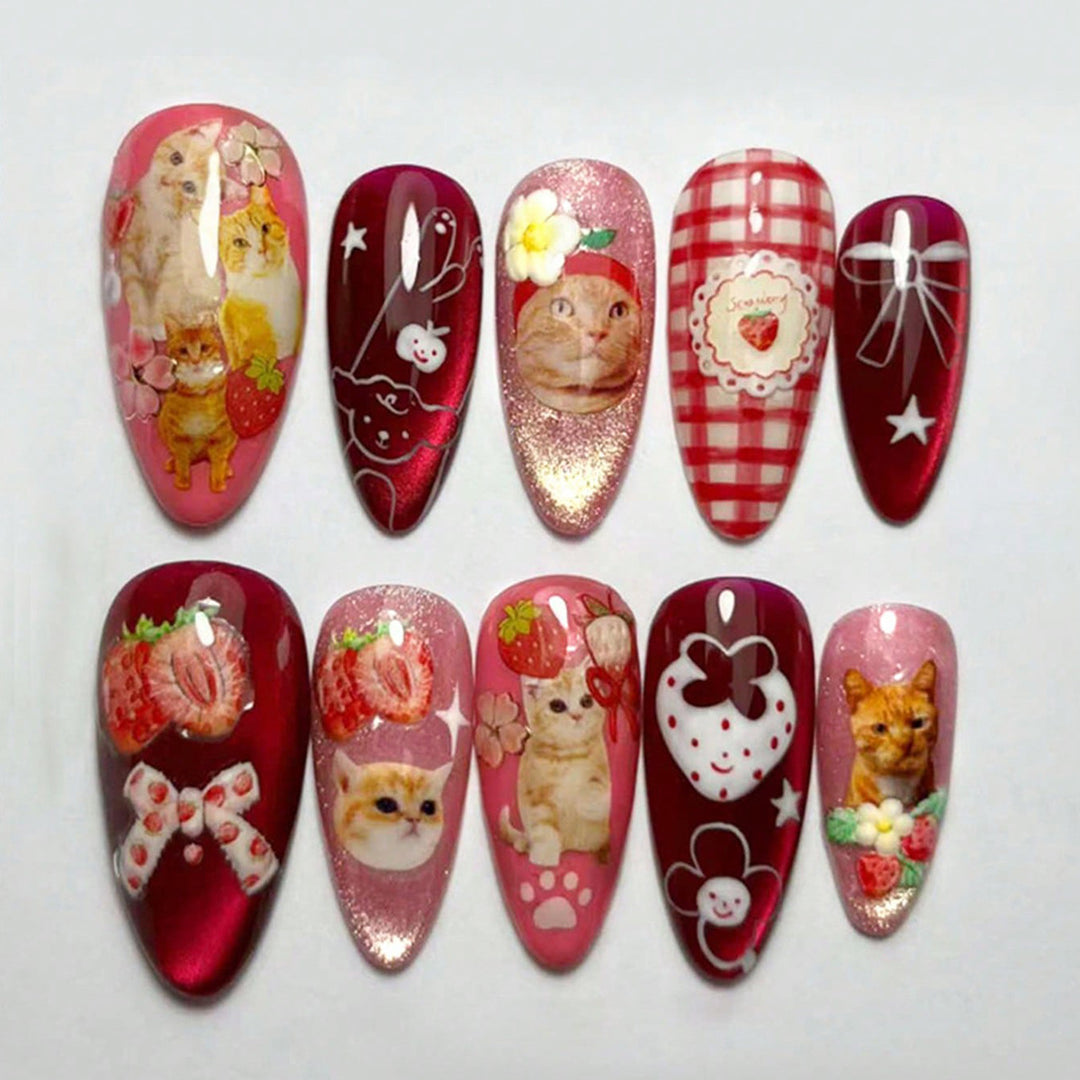 Cat-Themed Artistic Press-On Nail Set Kalsten