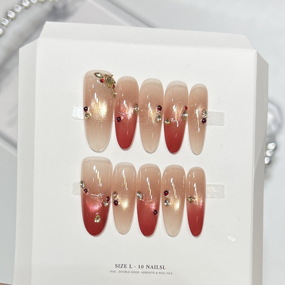 Premium Press-On Nail Art Set with Elegant Heart & Leaf Design Kalsten