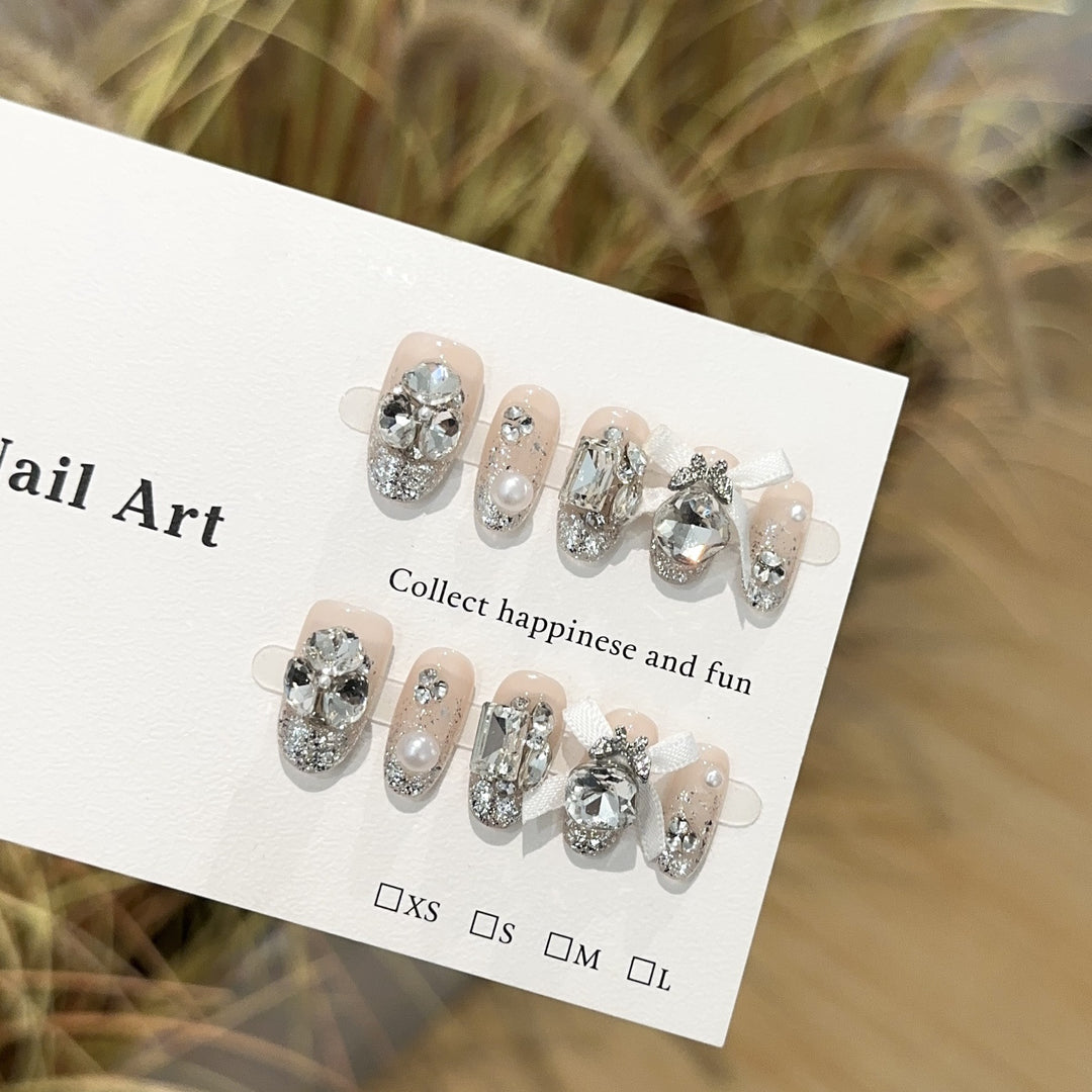 Glamorous Decorative Press-On Nails with Rhinestone Accents