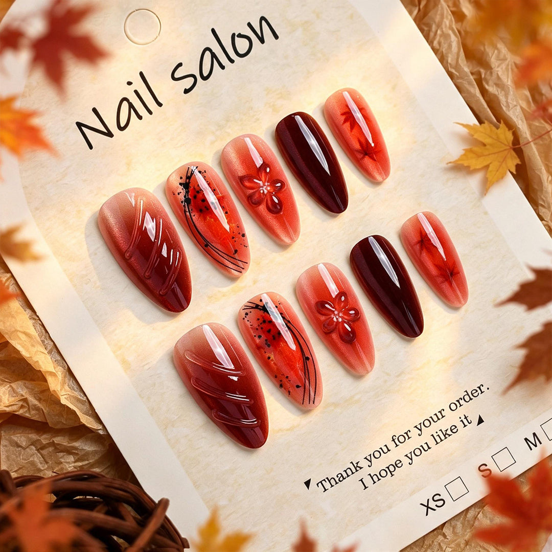 Artistic Press-On Nail Set with Cherry Blossom Design Kalsten
