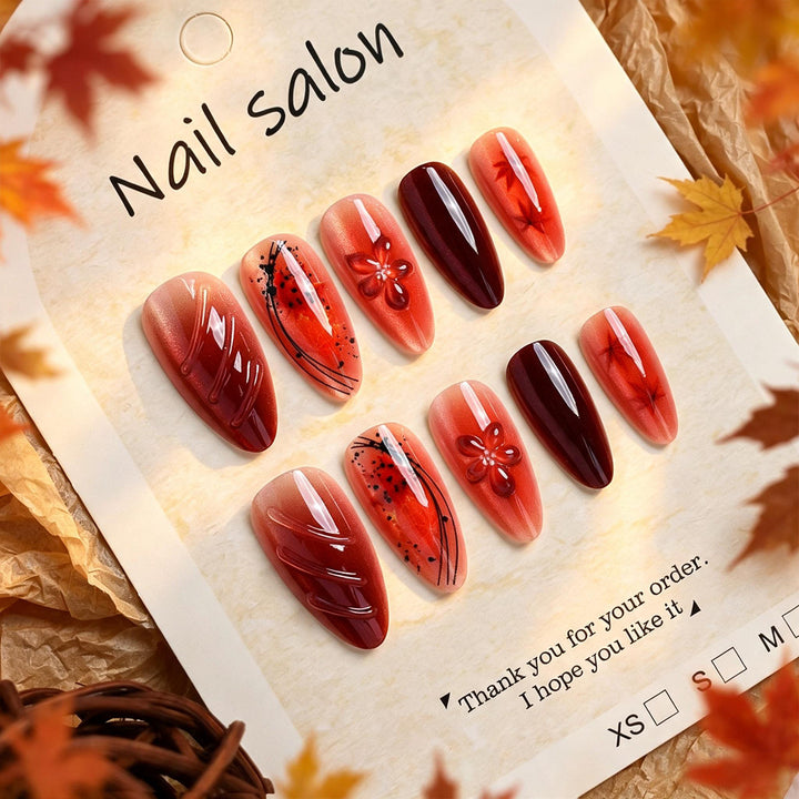 Artistic Press-On Nail Set with Cherry Blossom Design Kalsten
