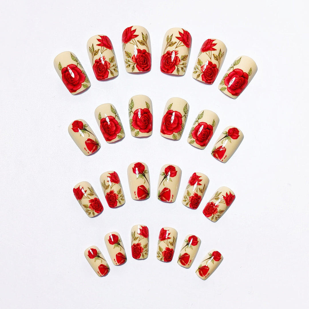 Artificial nails with romantic rose motifs Kalsten