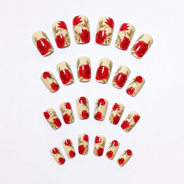 Artificial nails with romantic rose motifs Kalsten