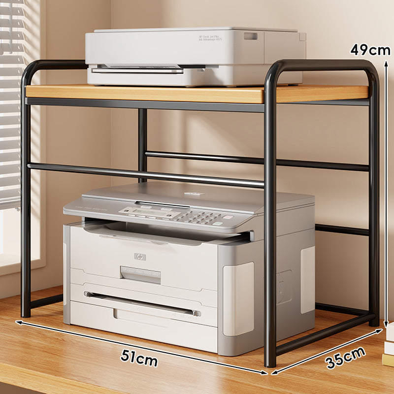 Two Tier Metal and Wood Printer Stand with Sliding Mesh Drawer and Under-Shelf Storage