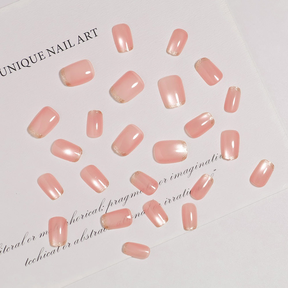 Glossy French Tip Press-On Nails with Shimmer Effects Kalsten