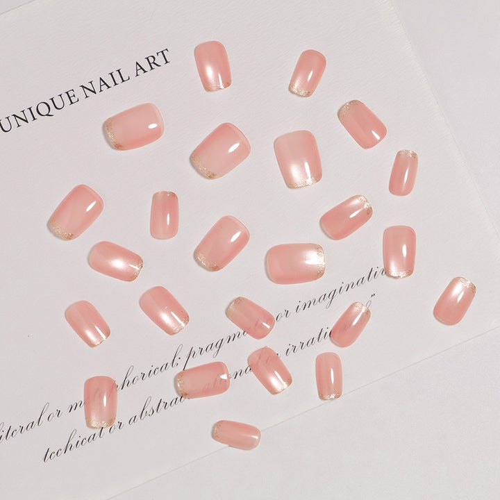 Glossy French Tip Press-On Nails with Shimmer Effects Kalsten