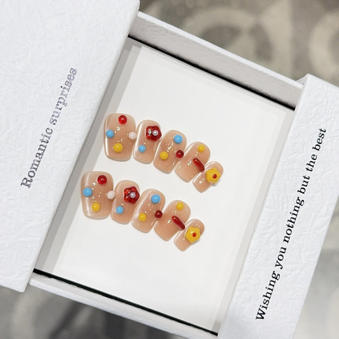 Artificial nails with colorful 3D accents Kalsten