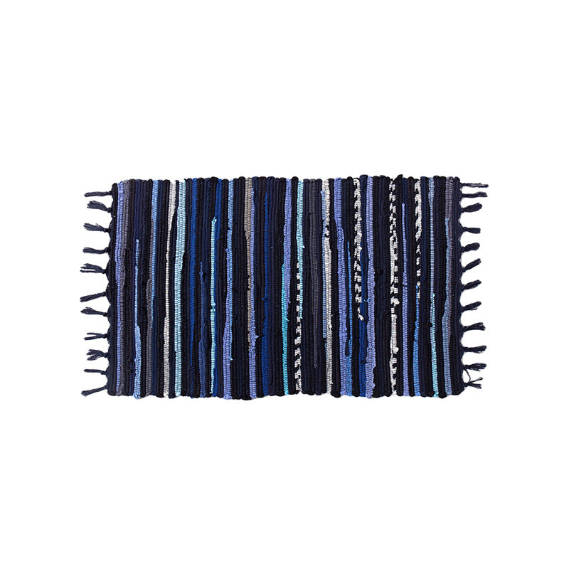 Handwoven cotton runner with colorful stripes and fringes Kalsten