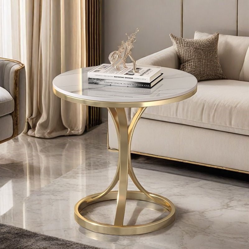 Modern Round Accent Table with Sleek Metal Base Kalsten