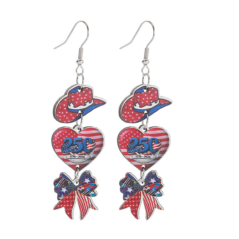 Women take statement earrings with cowboy hat heart and bow pendant Kalsten